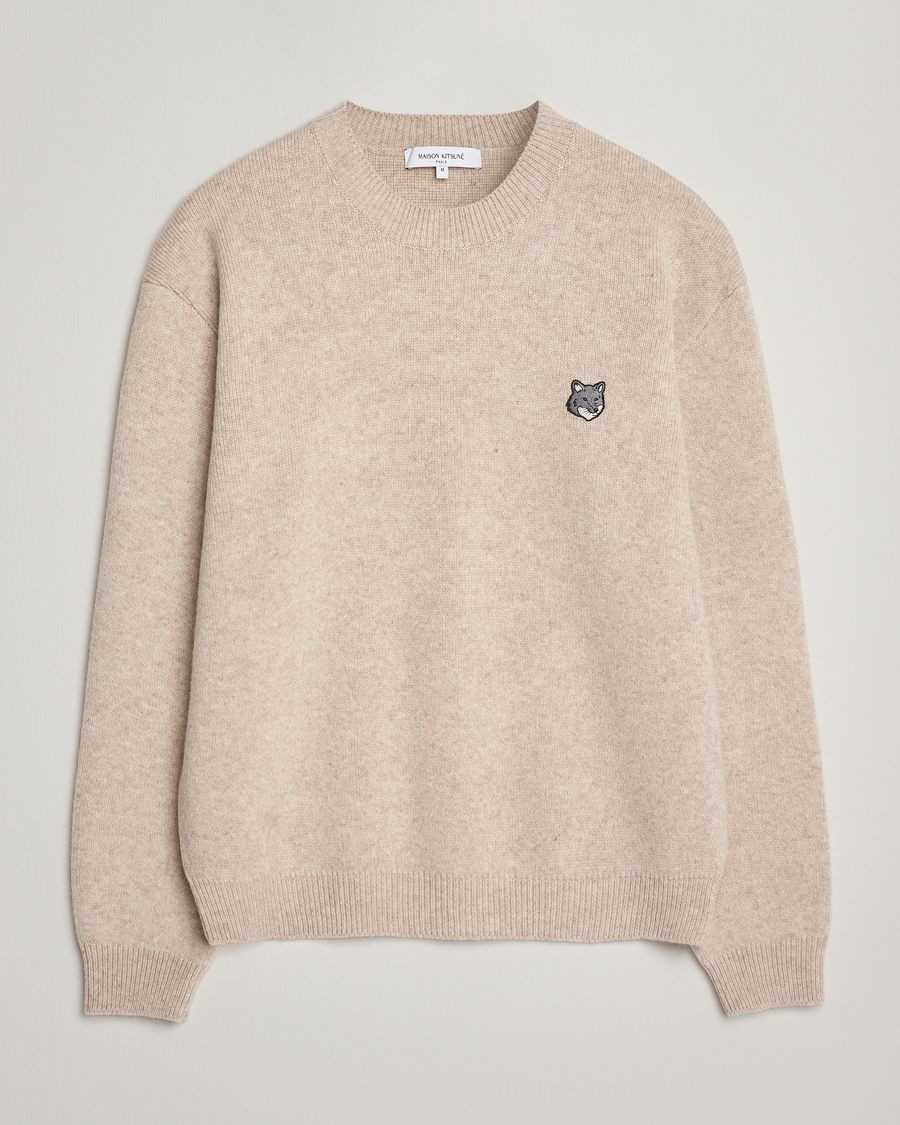 Herren | Pullover | Maison Kitsuné | Grey Fox Head Milano Lambswool Sweater Tan Beige