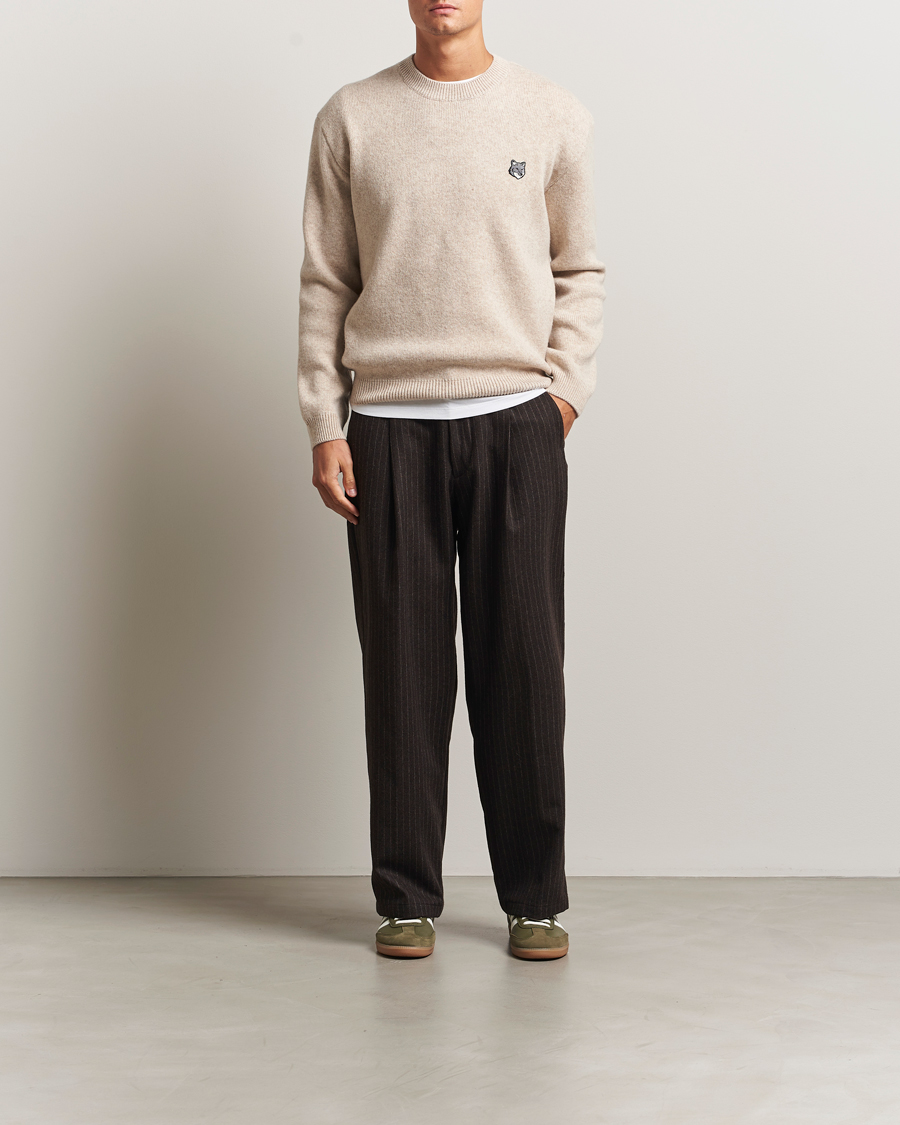 Herren | Pullover | Maison Kitsuné | Grey Fox Head Milano Lambswool Sweater Tan Beige