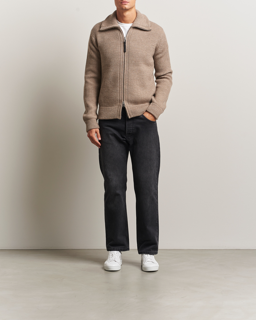 Herren | Pullover | Tiger of Sweden | Niall Heavy Wool Full Zip Beige Melange