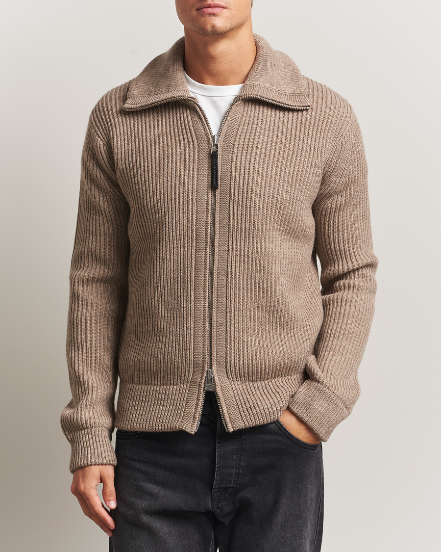 Herren | Pullover | Tiger of Sweden | Niall Heavy Wool Full Zip Beige Melange