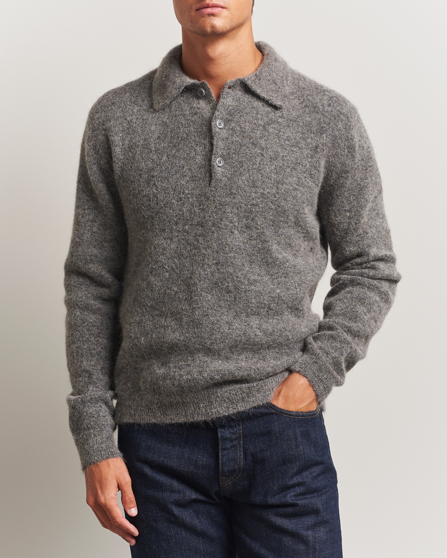 Herren | Pullover | Sunflower | Mohair Knitted Polo Grey Melange