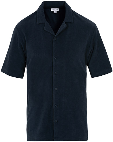  Towelling Camp Collar Shirt Navy