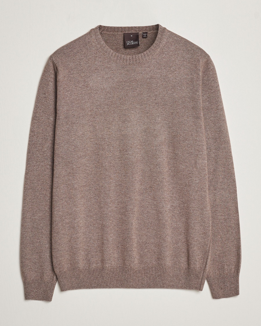Oscar Jacobson Valter Wool/Cashmere Round Neck Light Brown – Braun