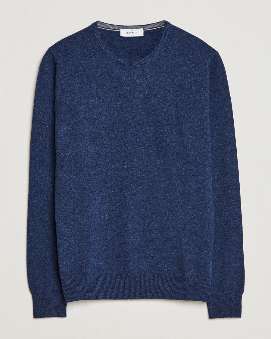 Gran Sasso Wool/Cashmere Crew Neck Navy Melange – Blau