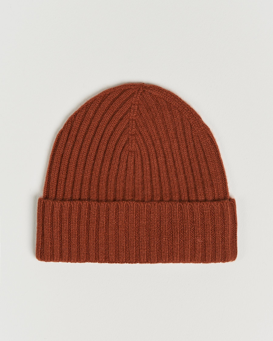 Amanda Christensen Rib Knitted Cashmere Cap Rust – Orange