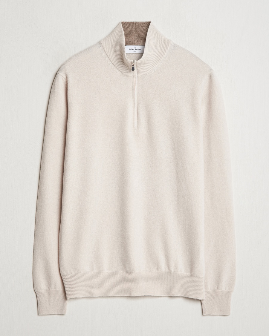 Gran Sasso Wool/Cashmere Half Zip Cream – Beige