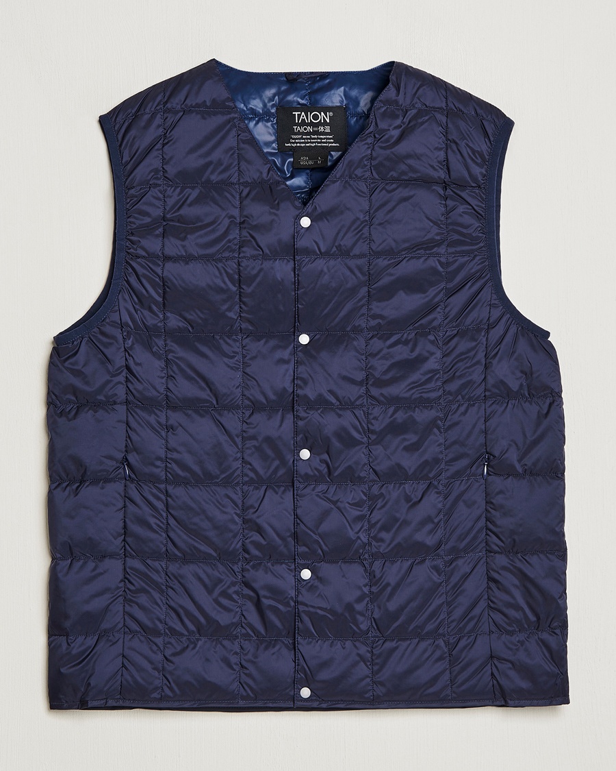 TAION V-Neck Lightweight Down Vest Navy – Blau