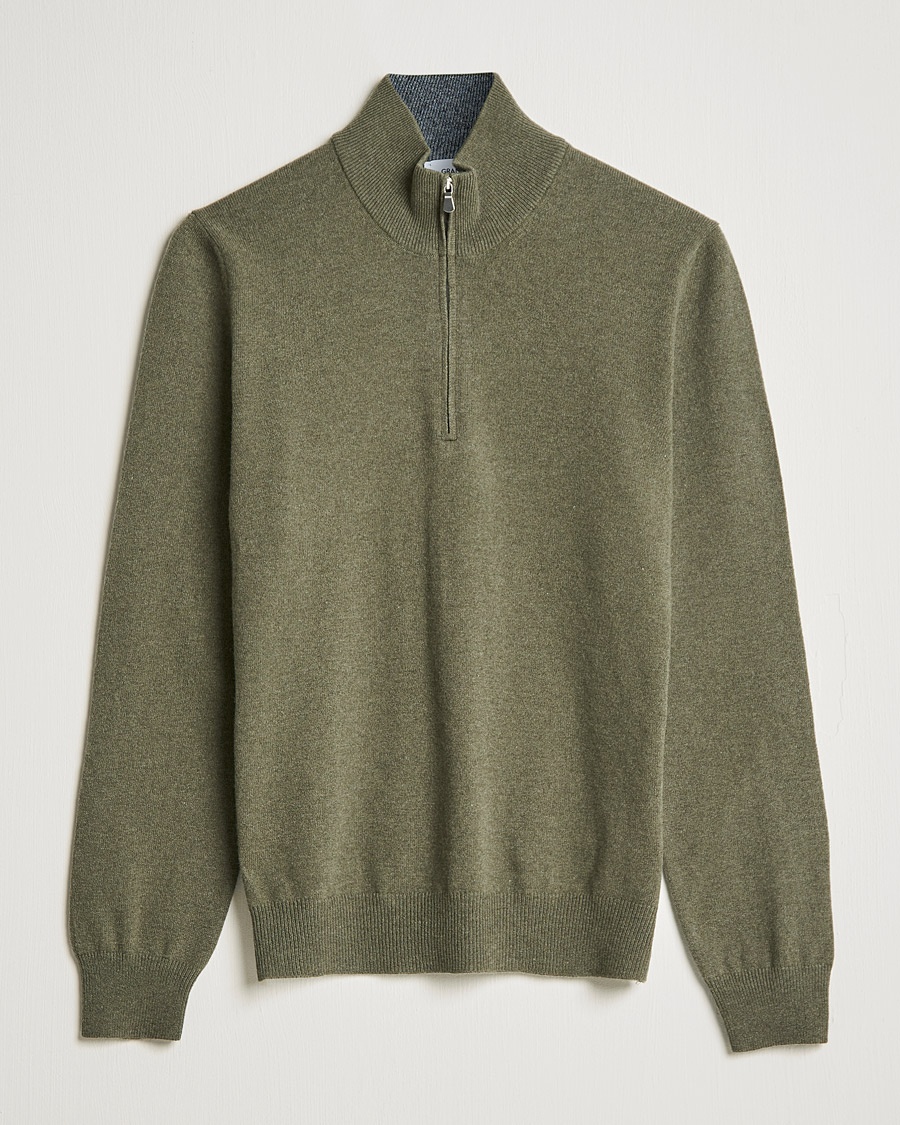 Gran Sasso Wool/Cashmere Half Zip Olive Melange – Grün
