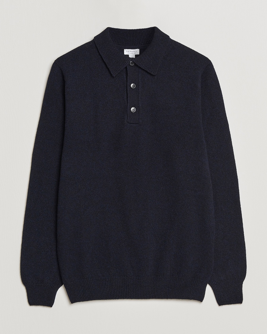 Sunspel Lambswool Poloshirt Dark Navy – Blau