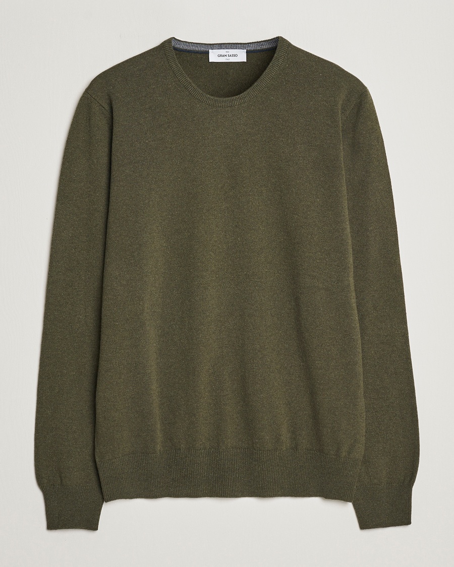Gran Sasso Wool/Cashmere Crew Neck Olive Melange – Grün