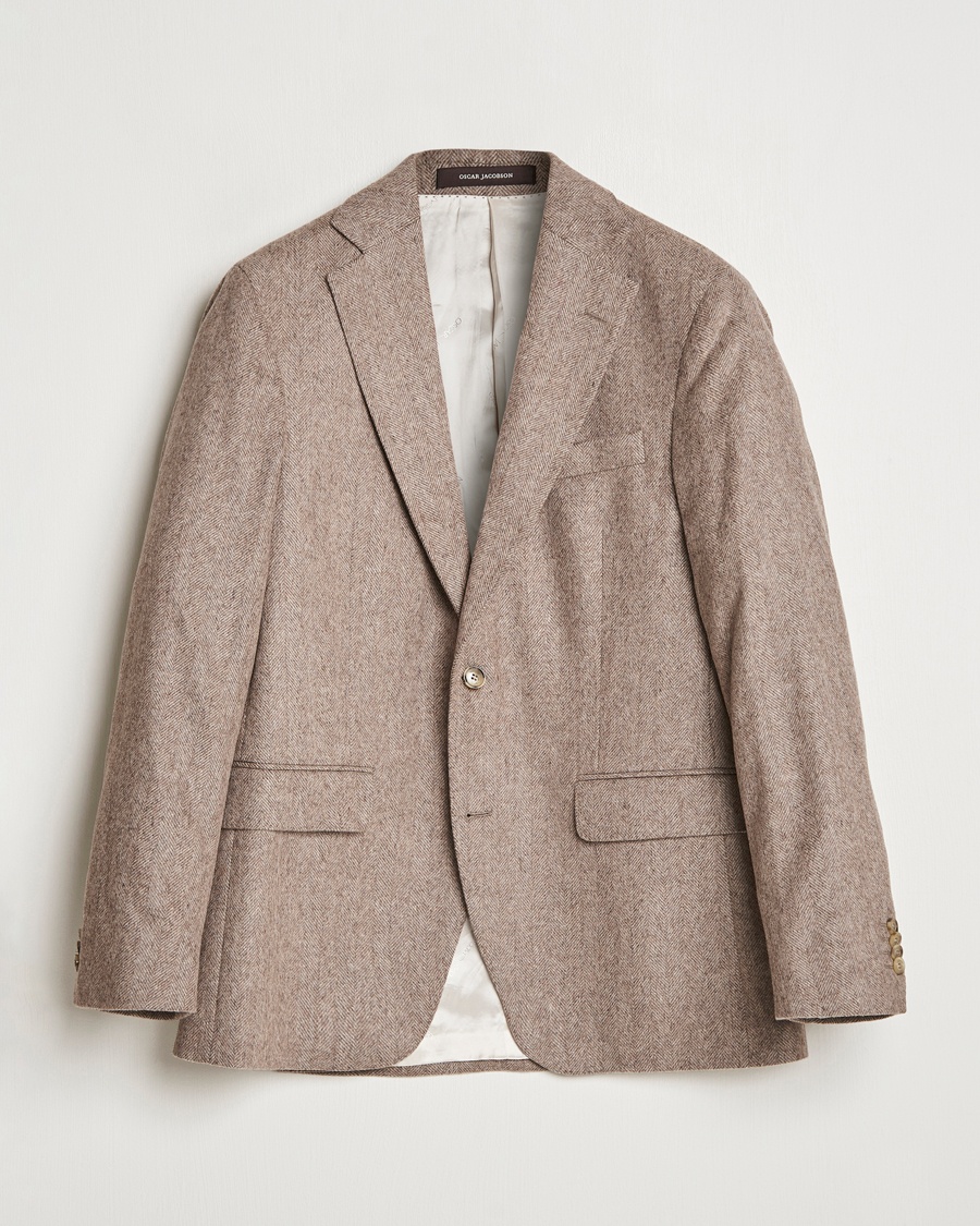 Oscar Jacobson Fogerty Herringbone Wool Blazer Beige – Beige
