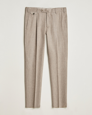  Slim Fit Pleated Wool/Cashmere Trousers Beige