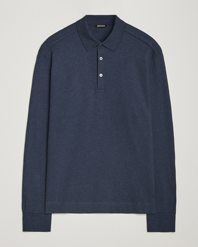  Soft Cotton Long Sleeve Polo Navy