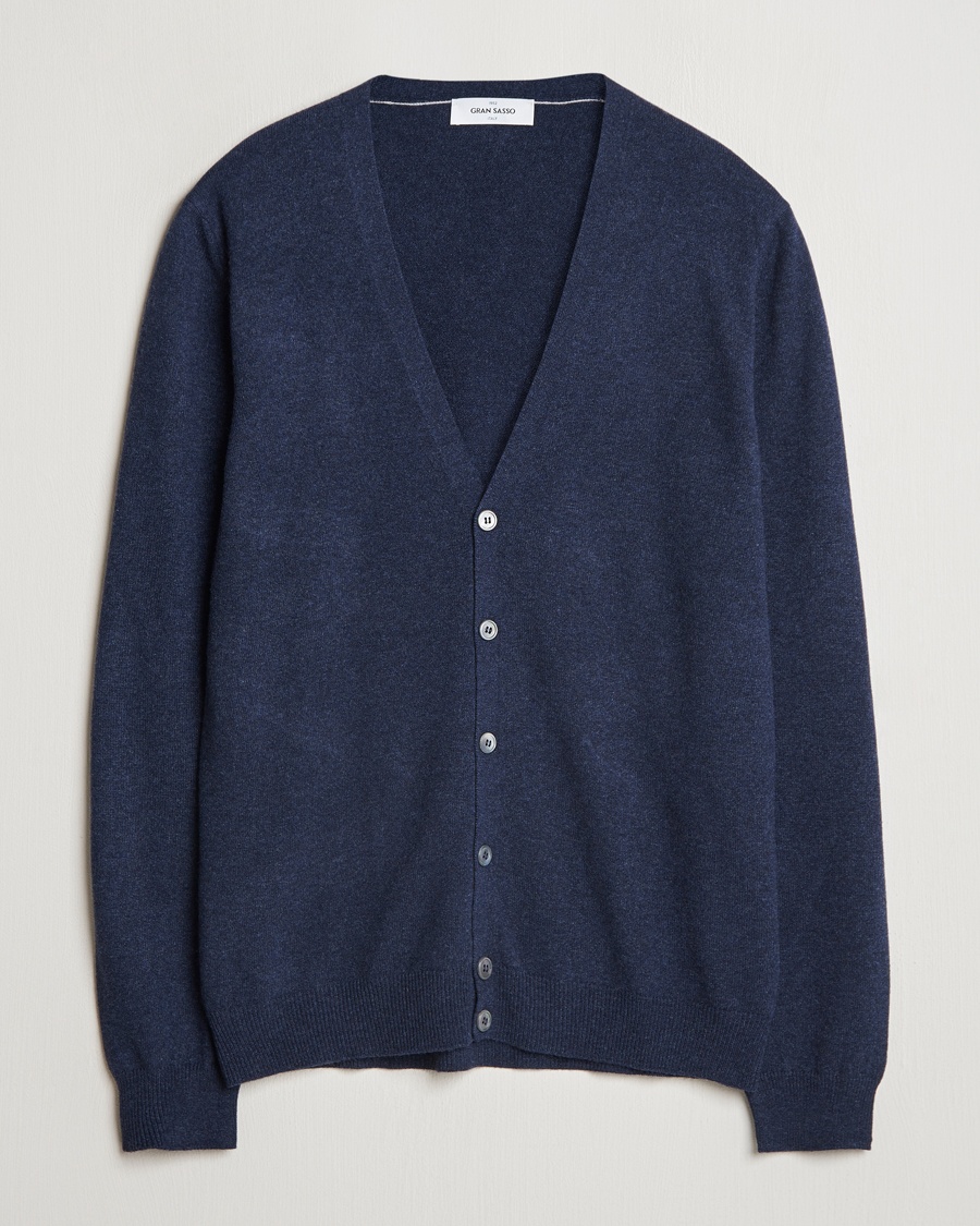 Gran Sasso Wool/Cashmere Cardigan Navy Melange – Blau