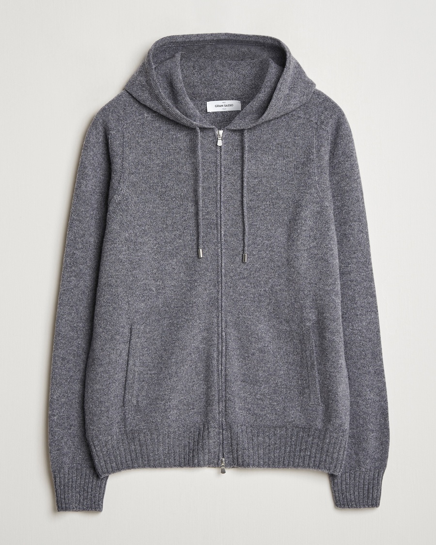 Gran Sasso Full Zip Wool Hoodie Grey Melange – Grau