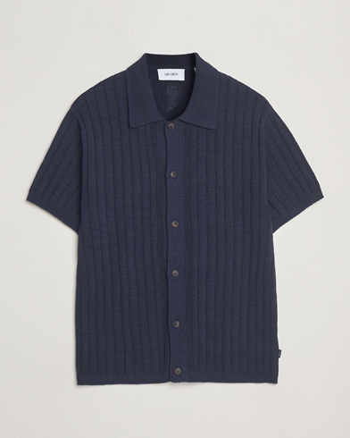 LES DEUX Floyd Knitted Linen Short Sleeve Shirt Dark Navy – Blau