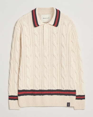 GANT Cable Heavy Knitted Polo Cream – Weiß