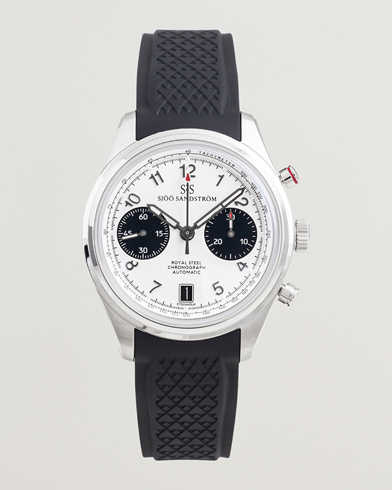 Sjöö Sandström Royal Steel Chronograph 40mm Black Rubber White Dial – Weiß