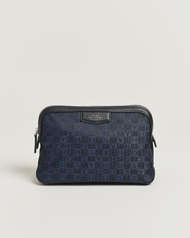 Smythson Canvas Stamp Travel Pouch Navy – Blau