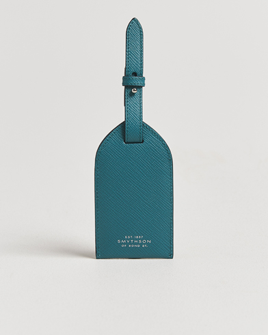 Smythson Panama Leather Luggage Tag Petrol – Grün