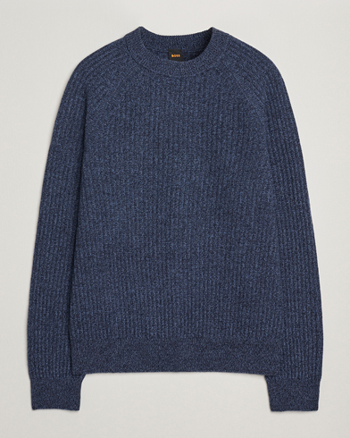 BOSS ORANGE Klacier Ribbed Wool Knitted Sweater Open Blue – Blau
