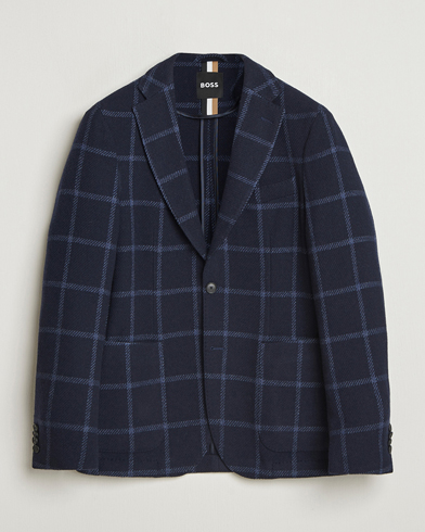 BOSS BLACK Hanry Wool Checked Blazer Dark Blue – Blau