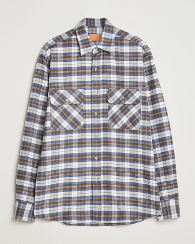 Grigio Heavy Flannel Overshirt Blue/Beige Check – Beige