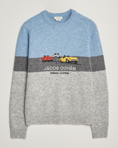 Jacob Cohën Embroidery Knitted Milano-Cortina Crew Neck Grey/Blue – Grau