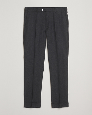 Oscar Jacobson Dandy Turn Up Flannel Trousers Charcoal – Grau