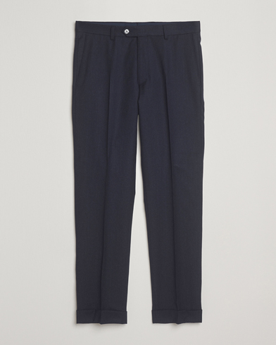 Oscar Jacobson Dandy Turn Up Flannel Trousers Navy – Blau