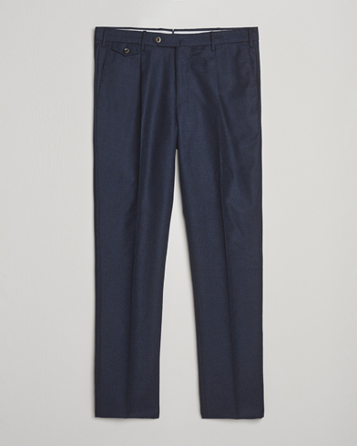 PT01 Gentleman Fit Pleated Houndstooth Flannel Trousers Navy – Blau