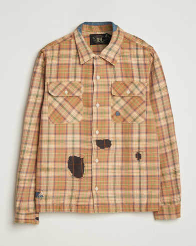 RRL Carter Repaired Flannel Overshirt Orange/Tan – Orange