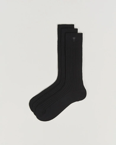 AMI 3-Pack Heart Logo Cotton Socks Black – Schwarz
