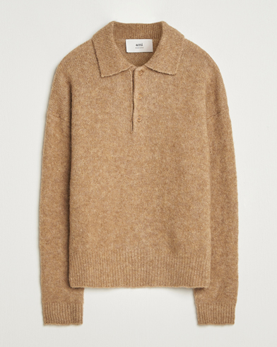 AMI Signature Alpaca Knitted Polo Camel – Beige