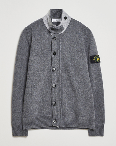 Stone Island Knitted Lambswool Zip Cardigan Cement Melange – Grau