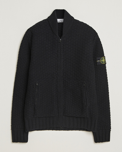 Stone Island Mixed Stiches Wool Knitted Zip Cardigan Black – Schwarz