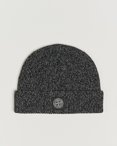 Stone Island Reflective Cotton Knit Beanie Black Melange – Schwarz