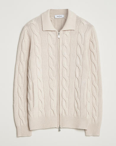 Gran Sasso Wool/Cashmere Cable Full Zip Light Beige Melange – Beige