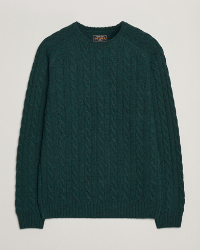 BEAMS PLUS Cable Crew Neck Sweater Bottle Green – Grün