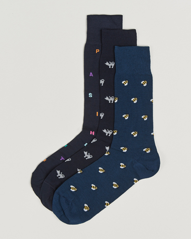 Paul Smith 3-Pack Printed Sock Navy – Blau