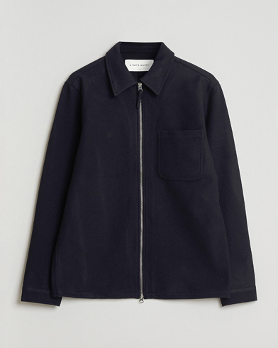 A Day's March Fraser Wool Zip Overshirt Navy – Blau