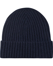  Rib Knitted Cashmere Cap Navy