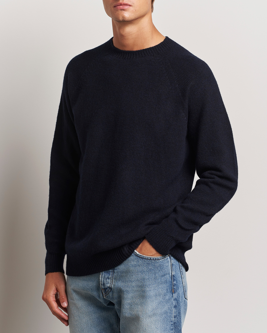 Herren |  | Sunspel | Lambswool Crewneck Dark Navy Moiline