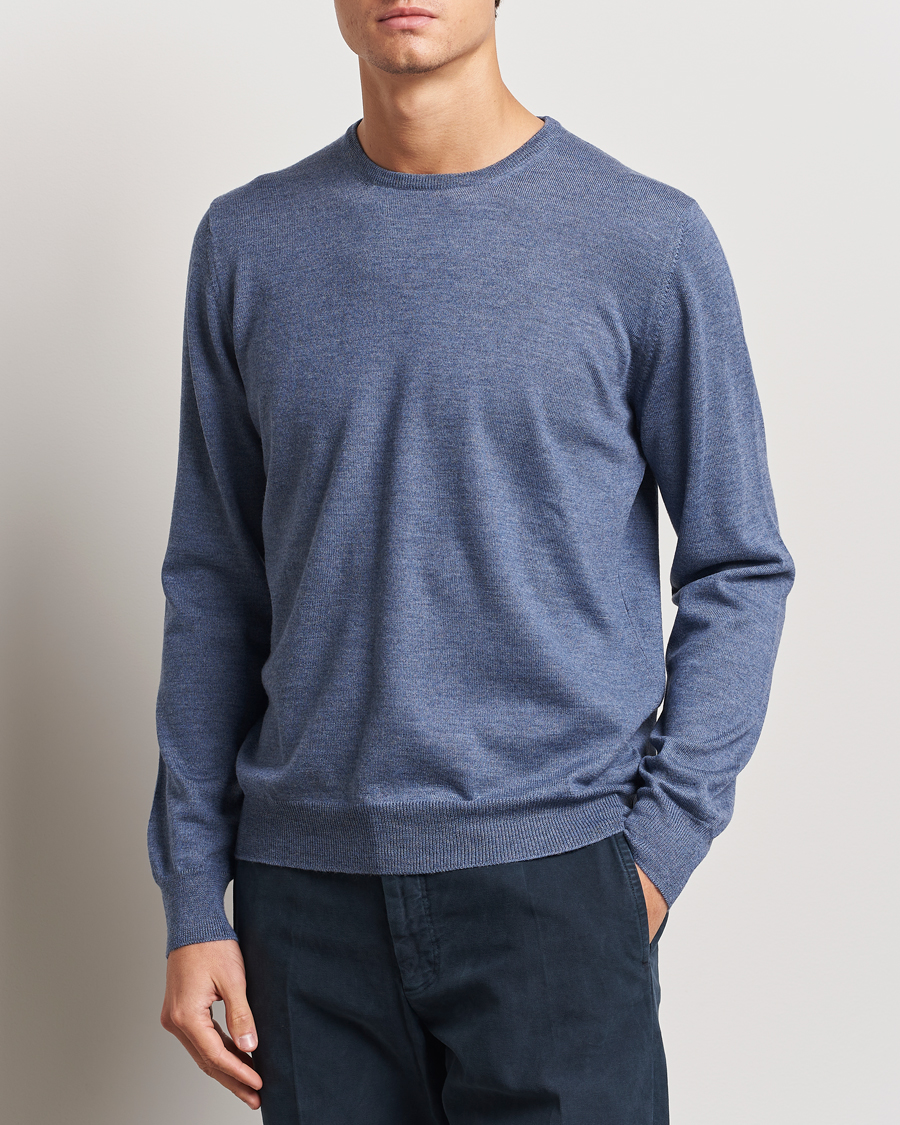 Herren |  | Gran Sasso | Merino Fashion Fit Crew Neck Pullover Blue Melange