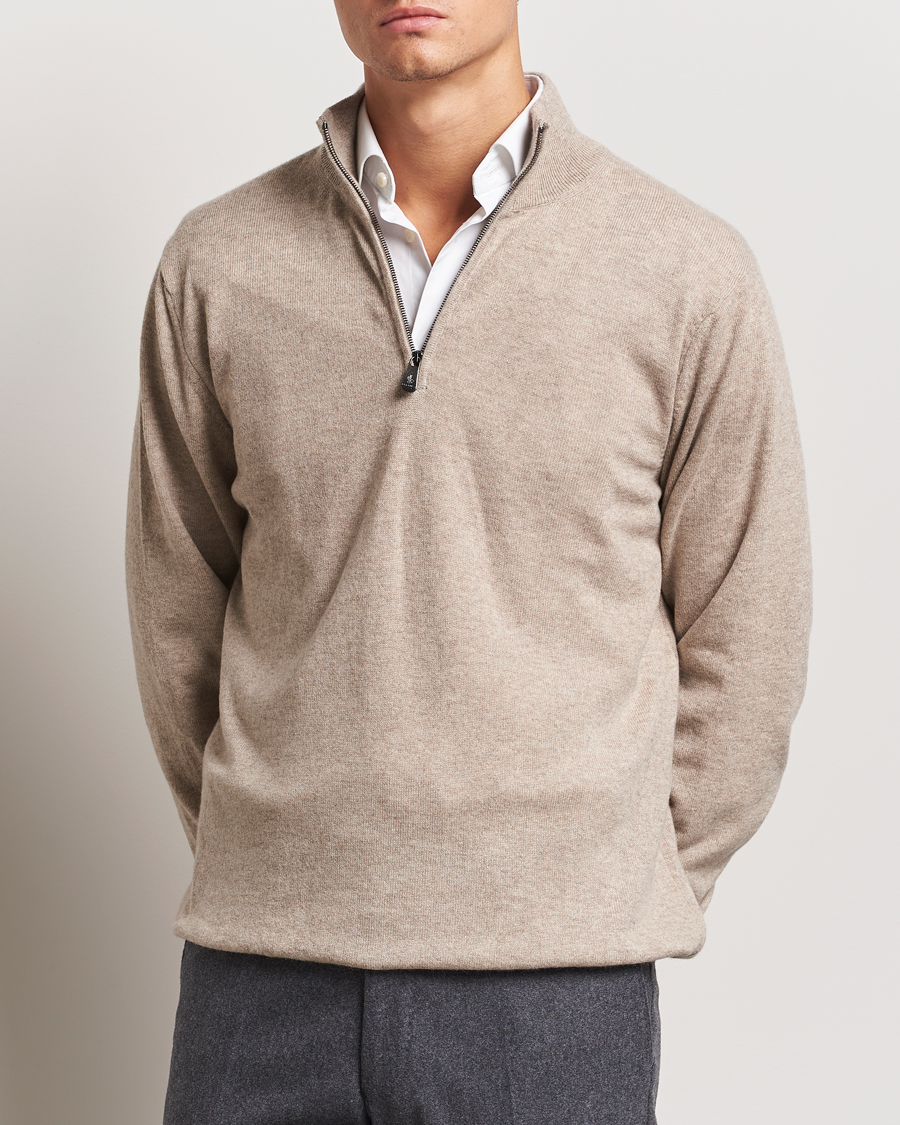 Herren |  | Piacenza Cashmere | Cashmere Half Zip Sweater Beige