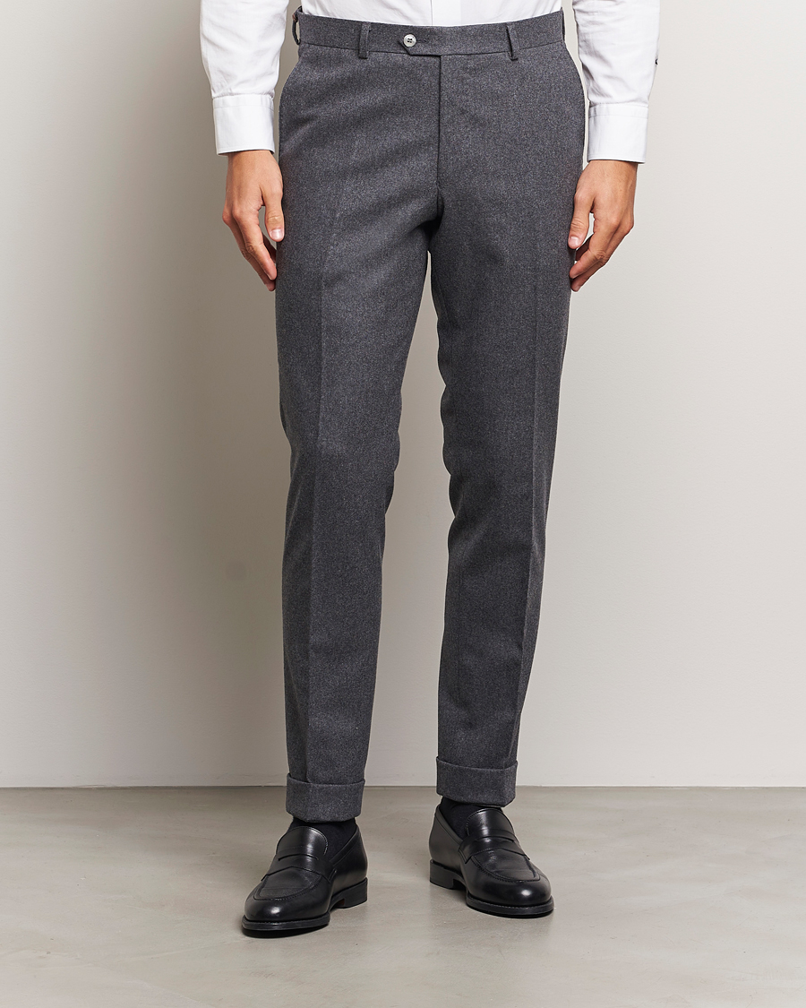 Herren |  | Oscar Jacobson | Denz Turn Up Flannel Trousers Grey Melange