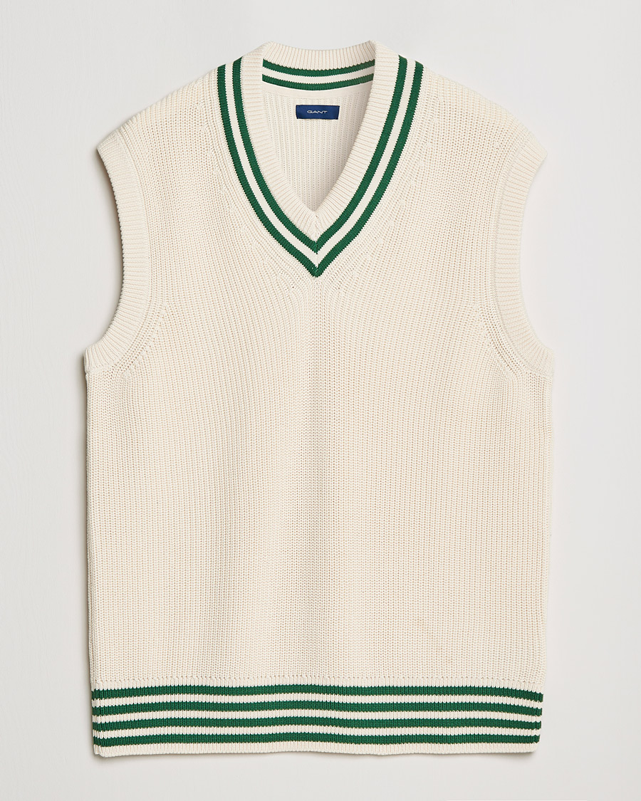 Herren | Pullover | GANT | Ribbed Cricket Knitted Slipover Creme