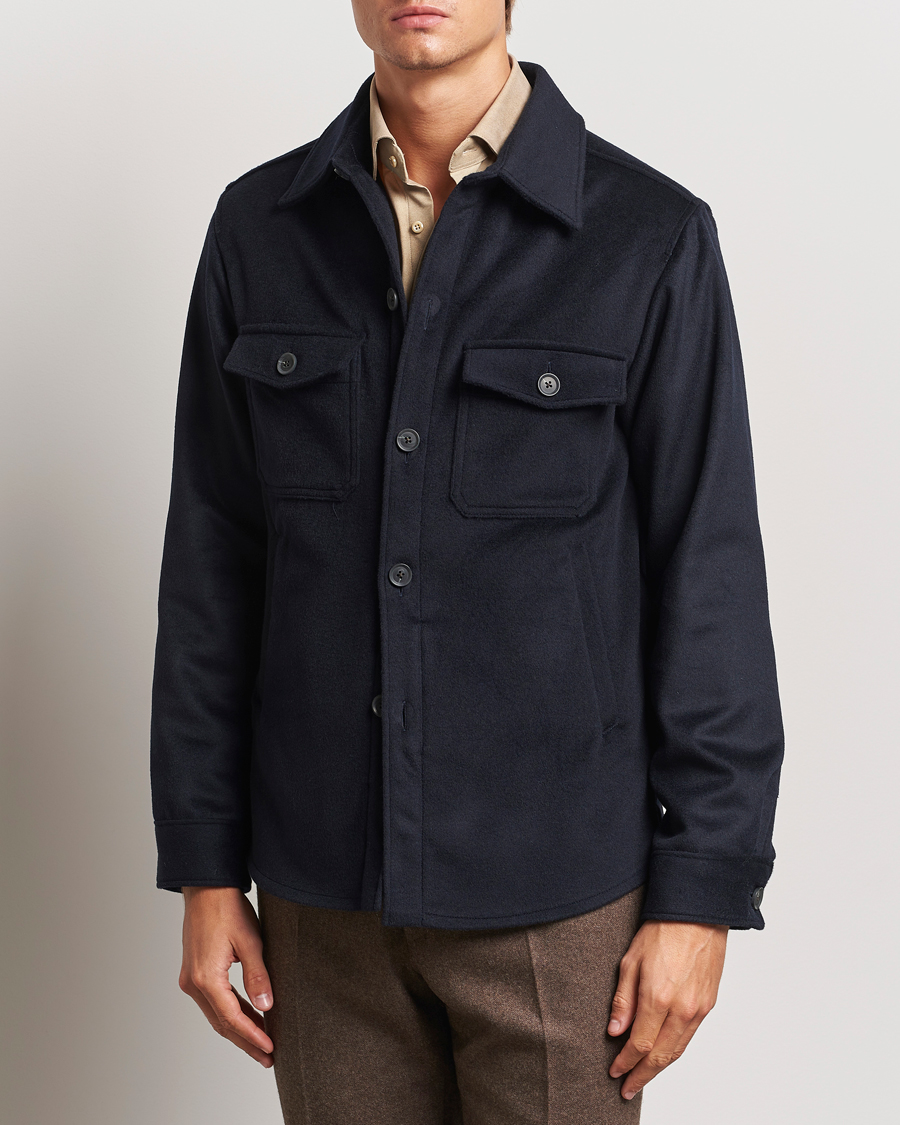 Herren | Business & Beyond - Formal | Oscar Jacobson | Maverick Wool/Cashmere Shirt Jacket Navy