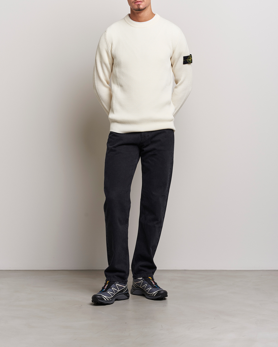 Herren | Pullover | Stone Island | Rib Knitted Wool Sweater Natural