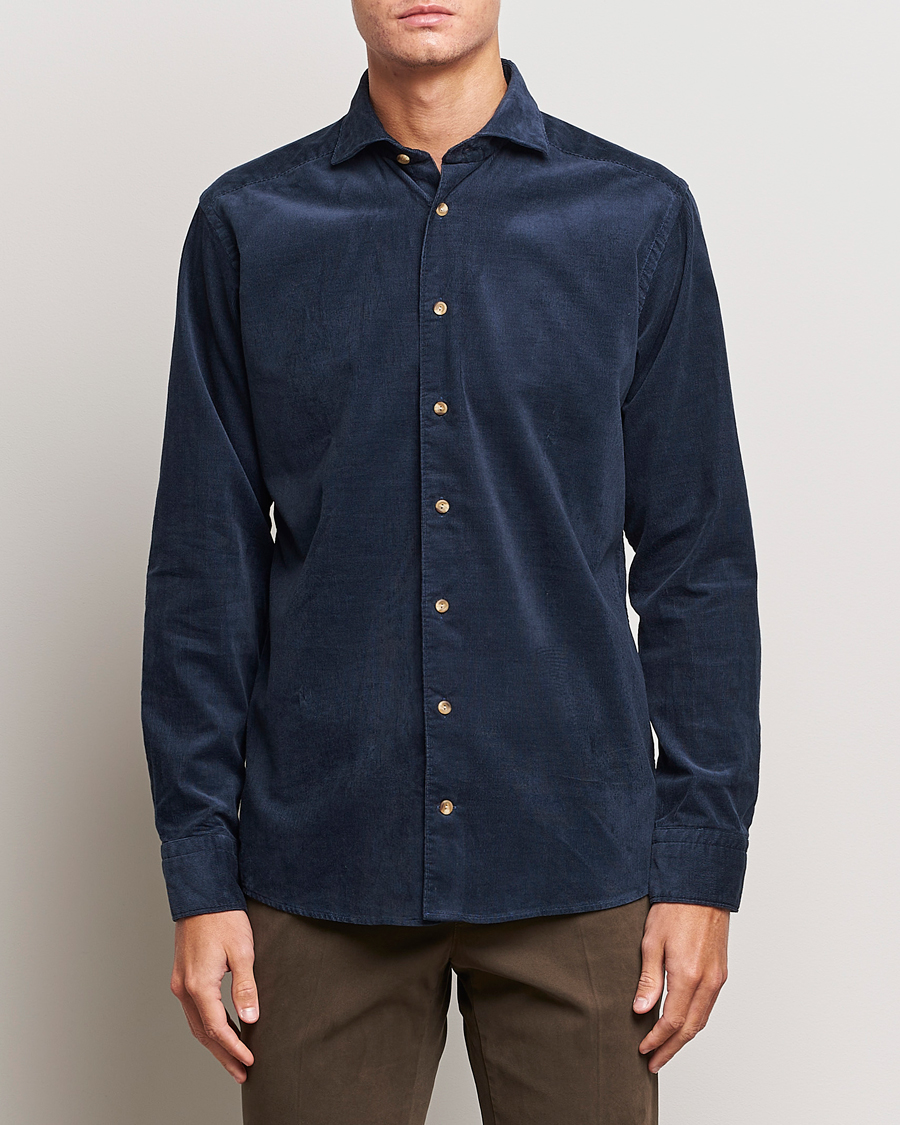 Herren |  | Eton | Slim Fit Fine Wale Corduroy Shirt Navy Blue